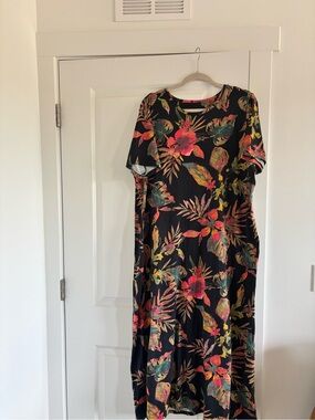 Denim&Co Black Maxi Dress with Tropical Floral Print